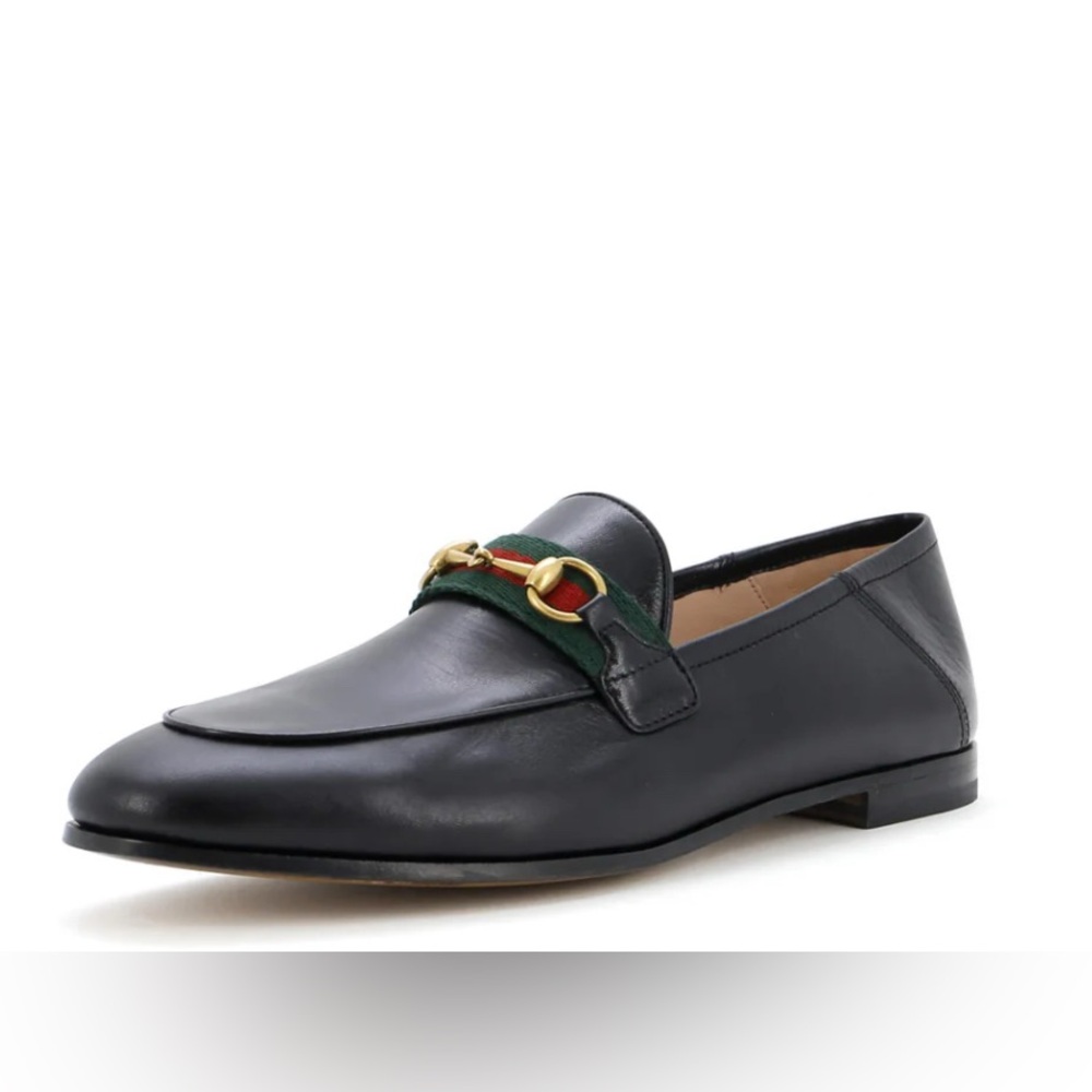 NEW Gucci Black Leather Brixton Loafers for Women / With Web